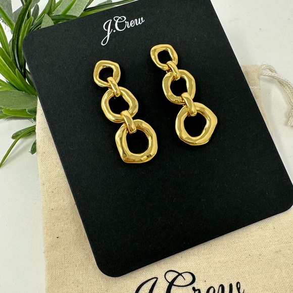 J. Crew Jewelry - J.Crew Gold Tone Hammered Circles Triple Drop Pierced Earrings Nwt & Dust Bag